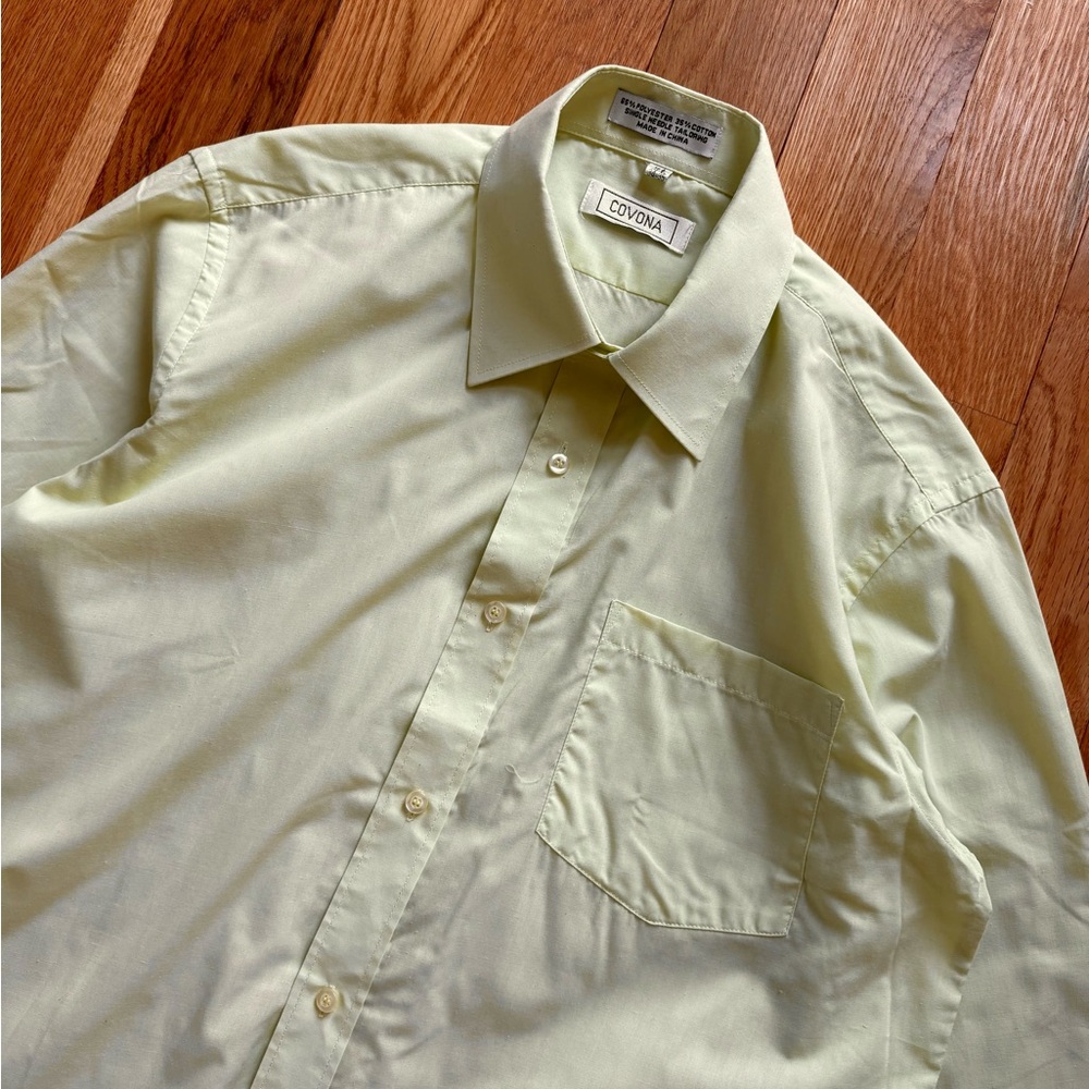 Covona Yellow Green Button Up Dress Shirt Single Needle Preppy 16.5 34-35 Large